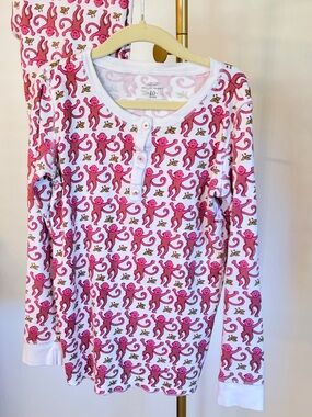 Roller Rabbit Kids White and Pink Monkey Henley Pajamas Size 10